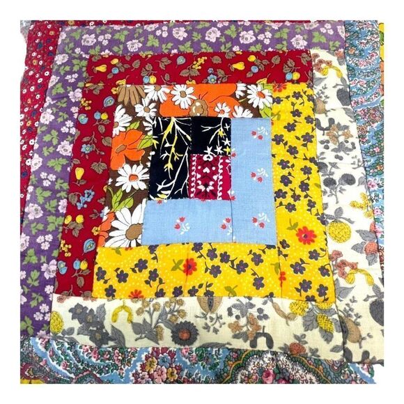 Vintage Patchwork Boho Throw Pillow Groovy MCM Quilted Handmade Kitschy Floral - Picture 2 of 6